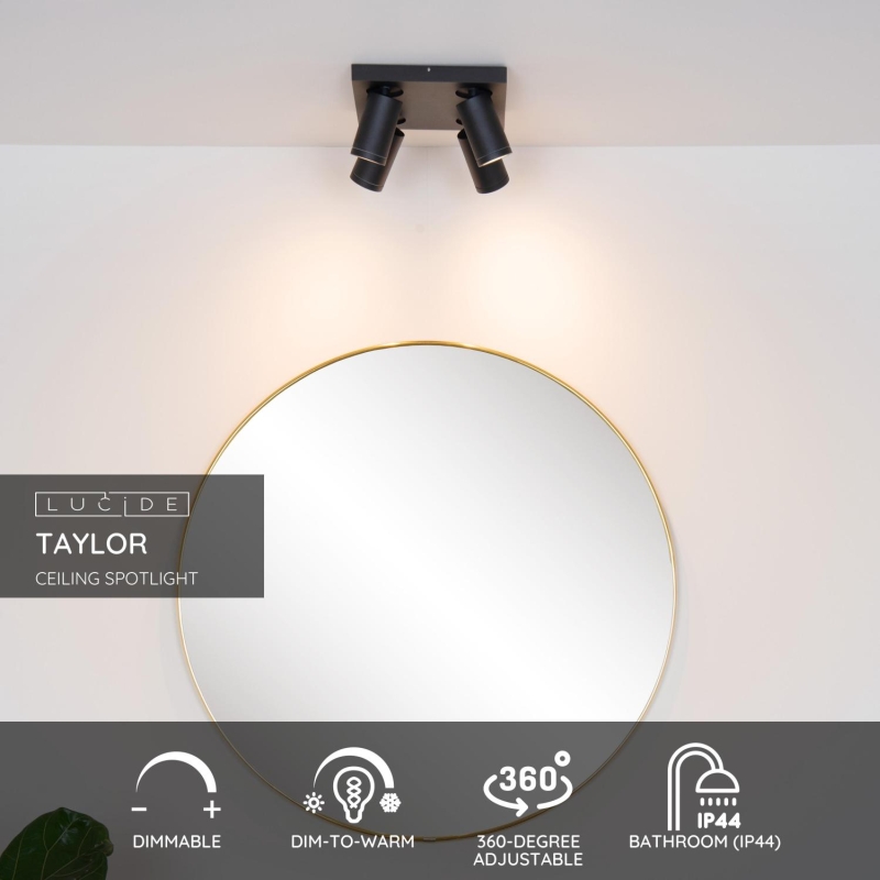 Lucide TAYLOR - Stropné bodové svietidlo Kúpeľňa - LED Dim to warm - GU10 - 4x5W 2200K/3000K - IP44 - Black